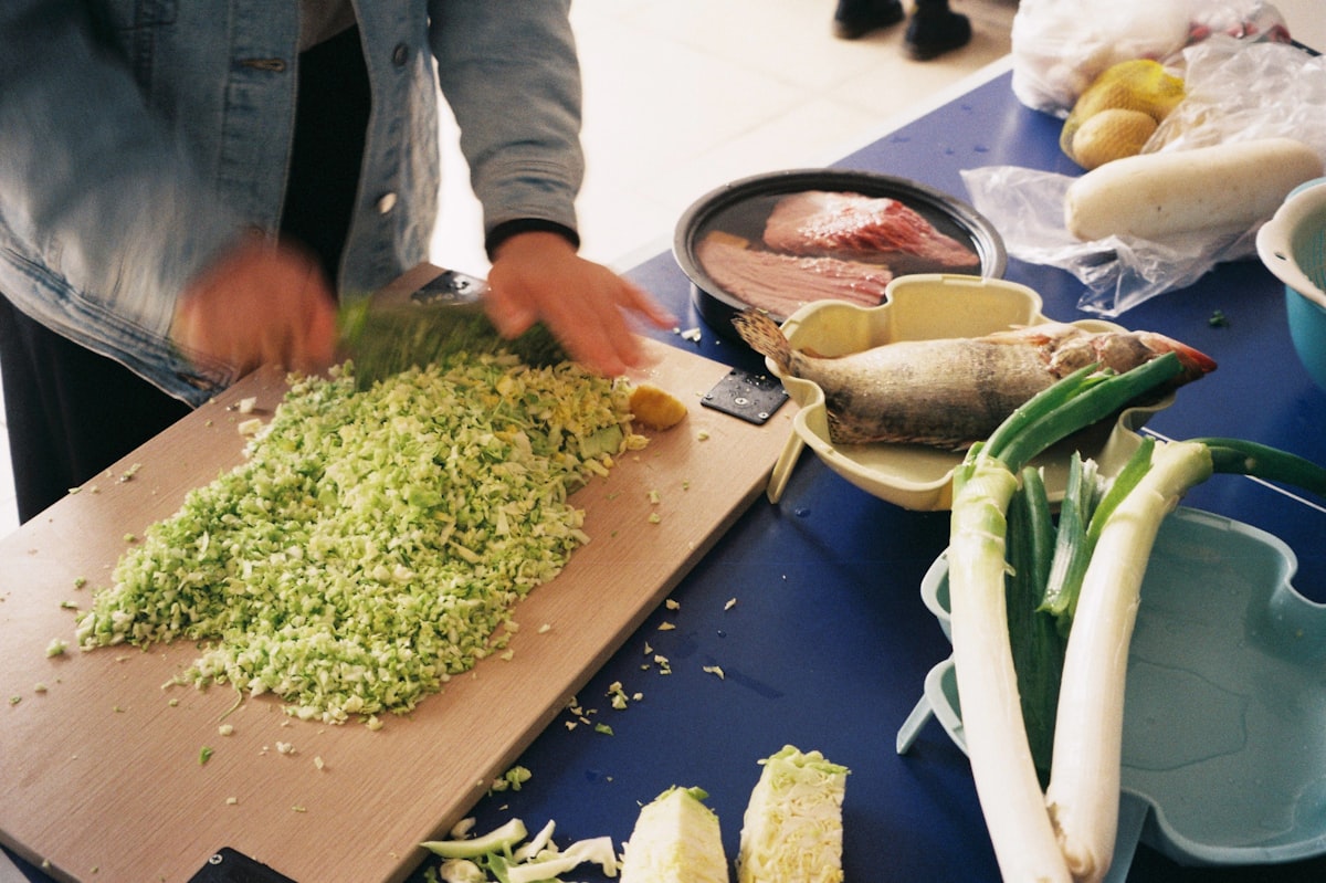 Healthy meal preparation in a modern kitchen